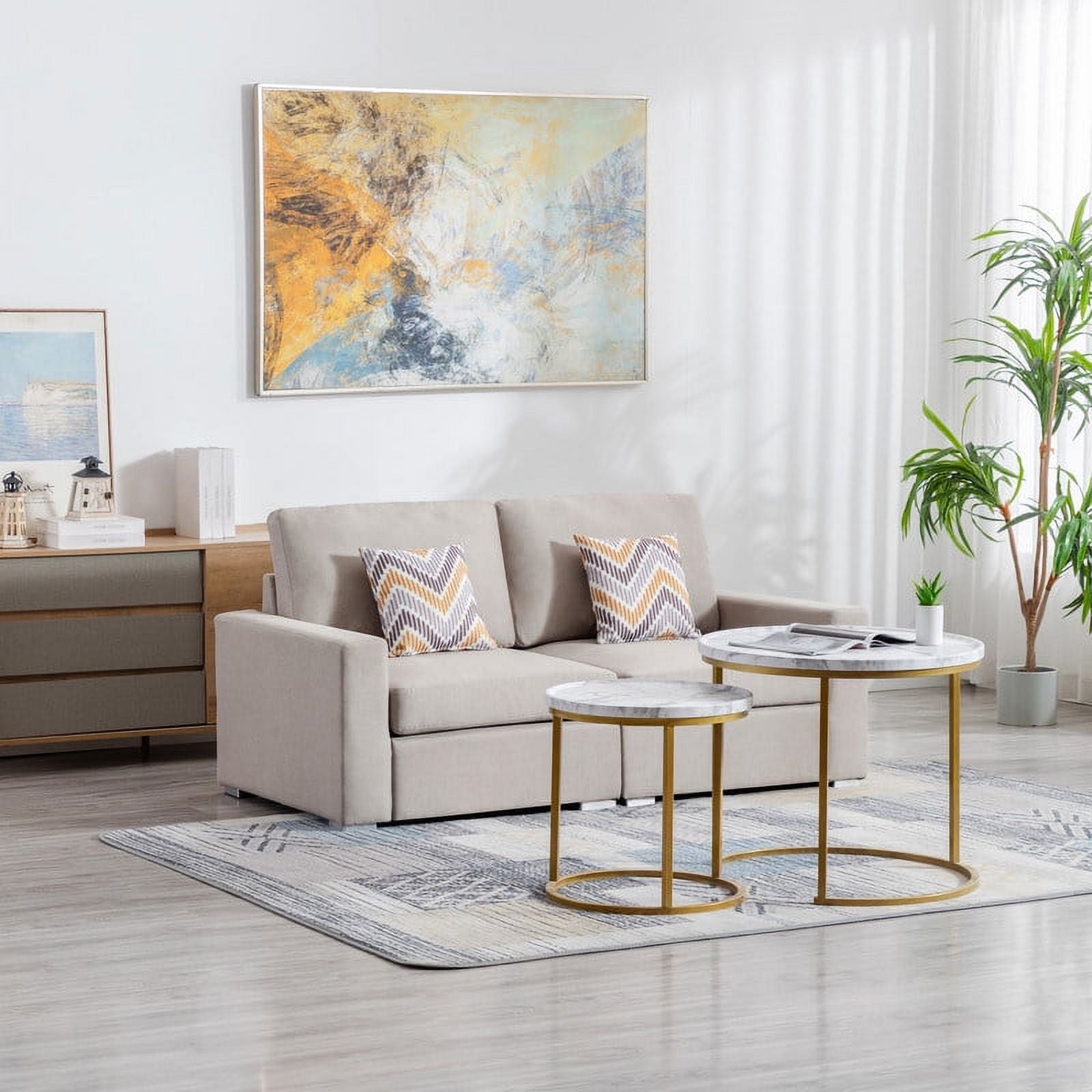 Beige Linen Fabric Living Room Set - ['34*29*17 in', '34*23*13 in'] - Elevate your living space with comfort and style!