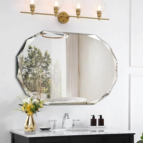 Frameless Bathroom Mirror,20x28 inch Vanity Mirror Beveled Edge Wall Mounted,Modern Frameless Mirror for Bathroom,Living Room, Entryway Mirror Horizontal or Vertical