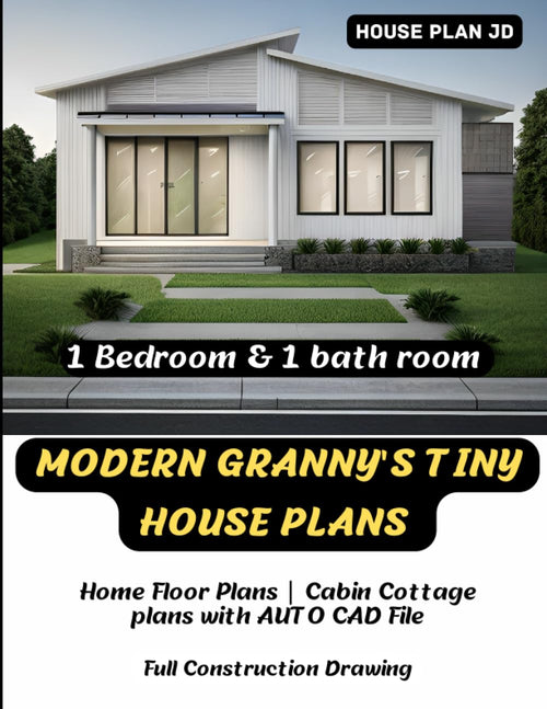 1 Bedroom & 1 bath room Modern Granny's Tiny House Plans | Home Floor Plans | Cabin Cottage plans with AUTO CAD File: Full Construction Drawing