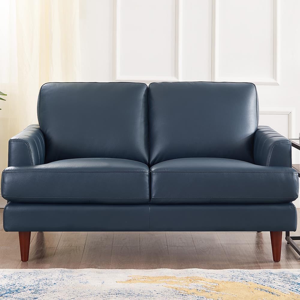 Hydeline Cassia Top Grain Leather Loveseat, Bristol Navy N664
