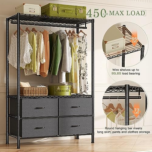 Raybee Clothing Racks with 4 Drawers, Heavy Duty Metal Clothes Rack, Black J8648