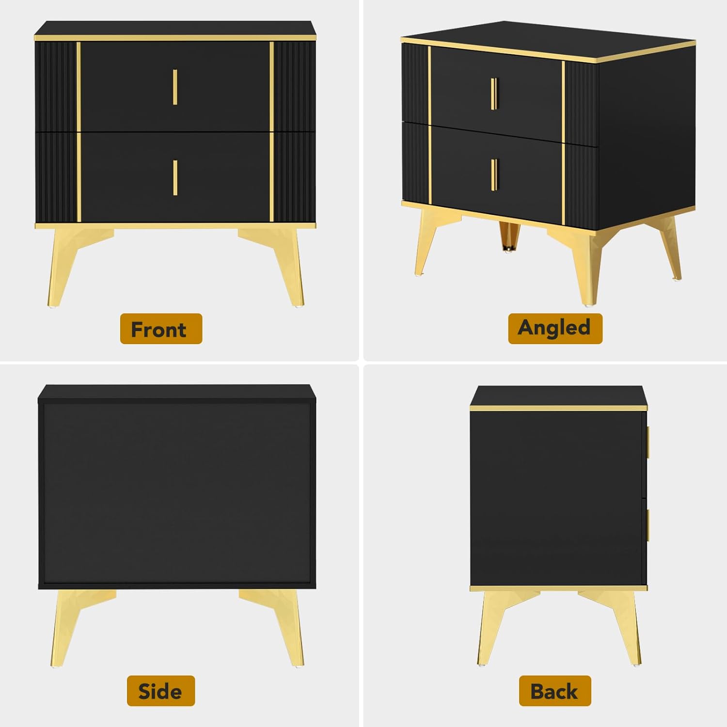 Wakefit Nightstands Set of 2, Light Luxury Bedside Table with 2 Wood Drawers, Black S5458