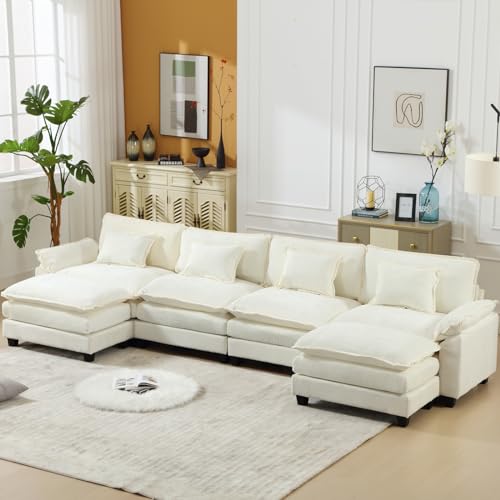 154" Oversized Modern U Shaped Sectional Sofa with Convertible Chaise, Velvet Fabric Comfy Cloud Couch Deep Sectional Sofa with Ottomans for Living Room (Grey, U-Shaped)