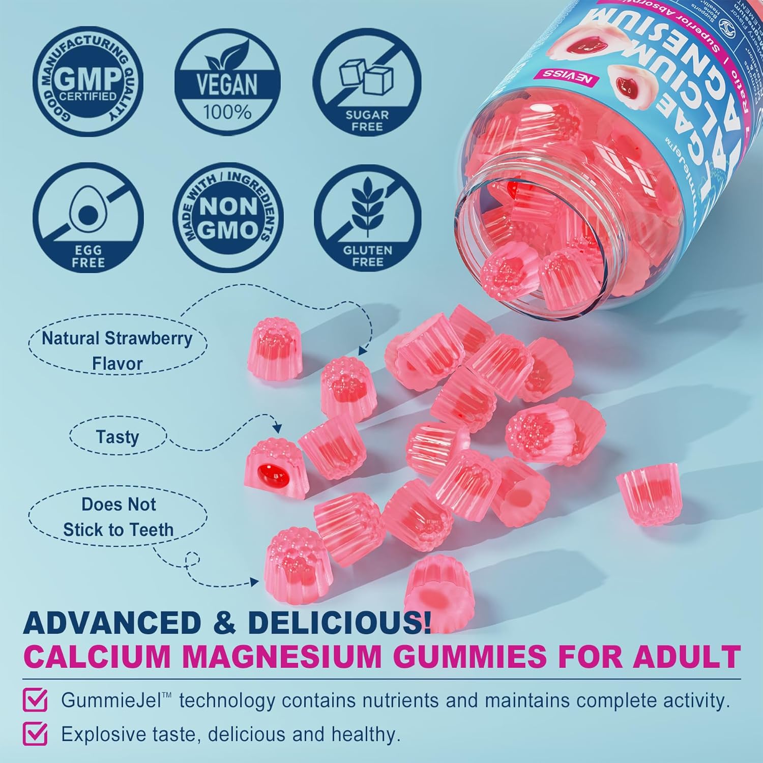 Calcium Supplement Gummy with Algae Calcium, Magnesium, Zinc, D3 & B12 W7916