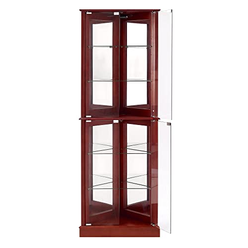 Knocbel Classic 72" Tall Corner 6-Shelf Curio Cabinet with Tempered Glass Doors, Cherry Y355579