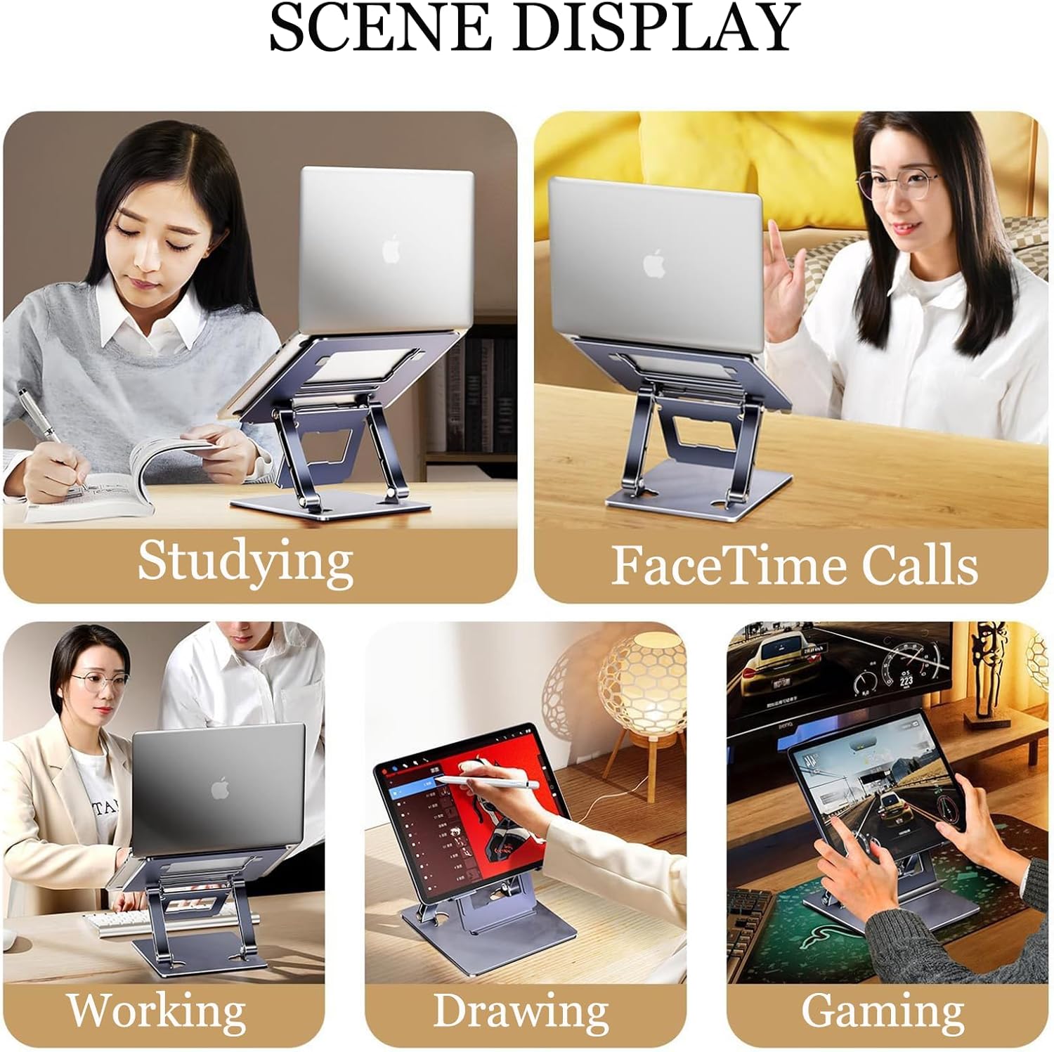 Adjustable Laptop Stand for Desk with Phone Holder, Ergonomic Foldable Riser W69807