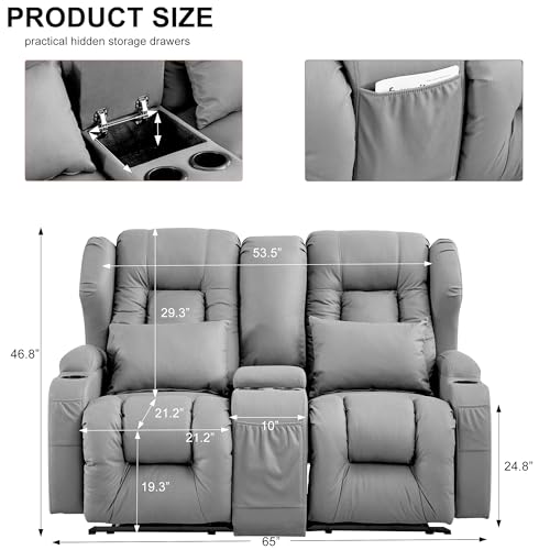 Loveseat Recliner Sofa with Console and Cup Holders, Beige J1353