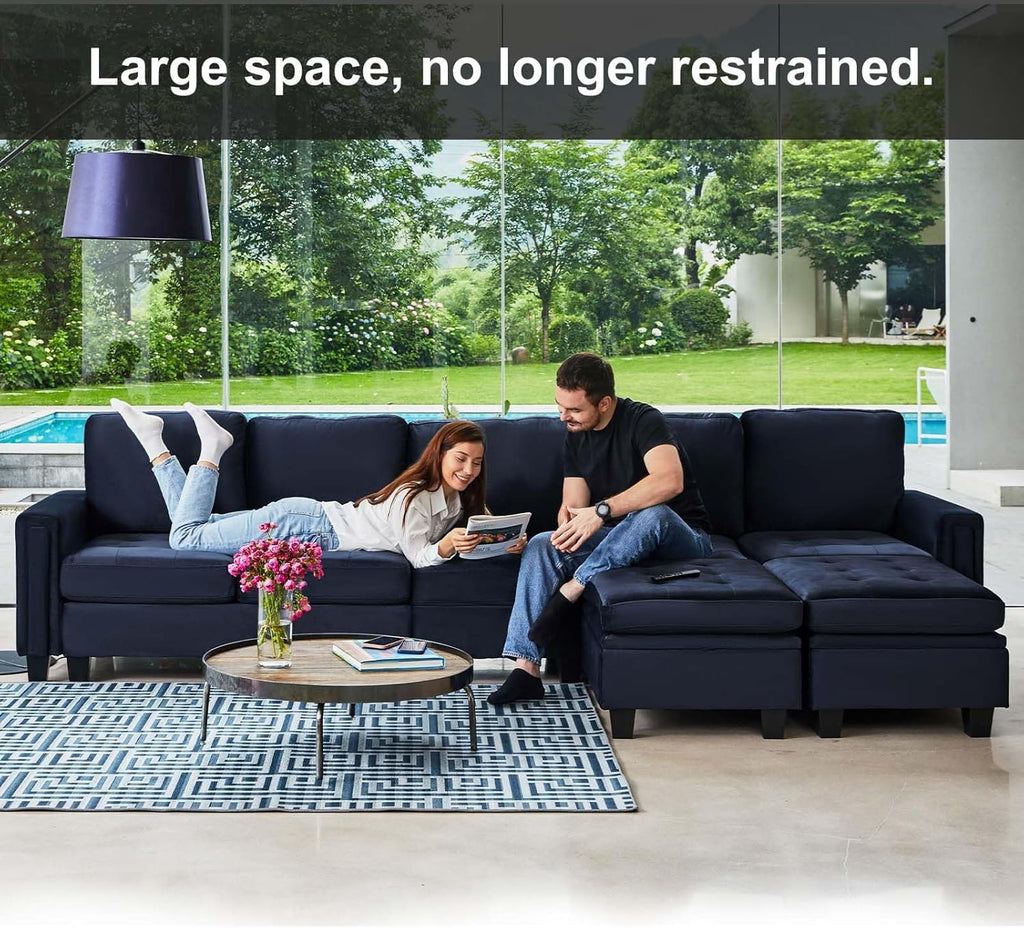 Belffin Velvet Modular 4 Seat Sofa Couch for Living Room Blue K5711