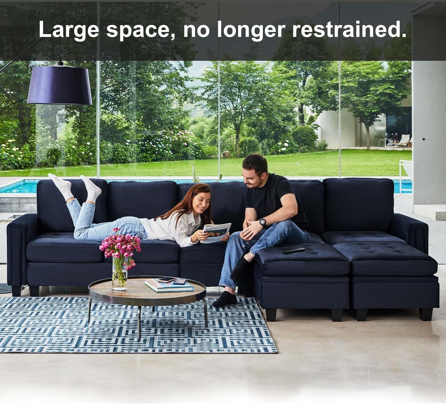 Belffin Velvet Modular 4 Seat Sofa Couch for Living Room Blue K5711