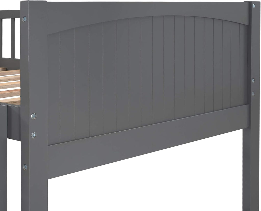 Twin over Twin L-Shaped Triple Bunk Beds with Storage Drawers, Gray Z2907