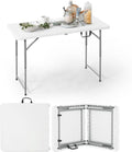 CAPHAUS 47.2 in Folding Table, Utility Craft Table w/Carrying Handle, Heavy Duty Portable Fold Up Table, Outdoor and Indoor, Adjustable Height Plastic Table for Camping, Picnic, Office, Home, White