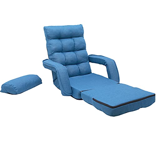 6-Position Adjustable Chaise Lounge Sofa with Armrests and Pillow, Blue B590