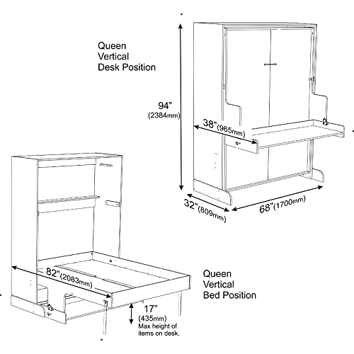 Murphy Bed with Desk, Foldable Queen Size, Summerflame C15061