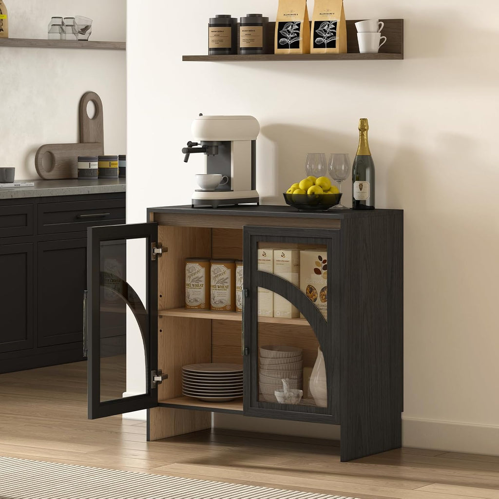 Modern Accent Cabinet with Glass Door and Adjustable Shelf, Black A831