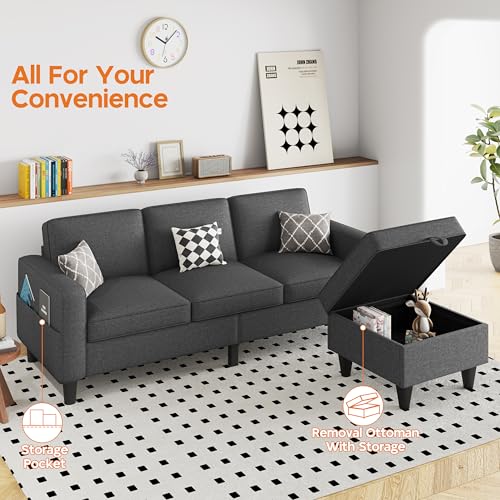 Convertible Sectional Sofa Couch, Beige L-Shaped with Storage Ottoman B918