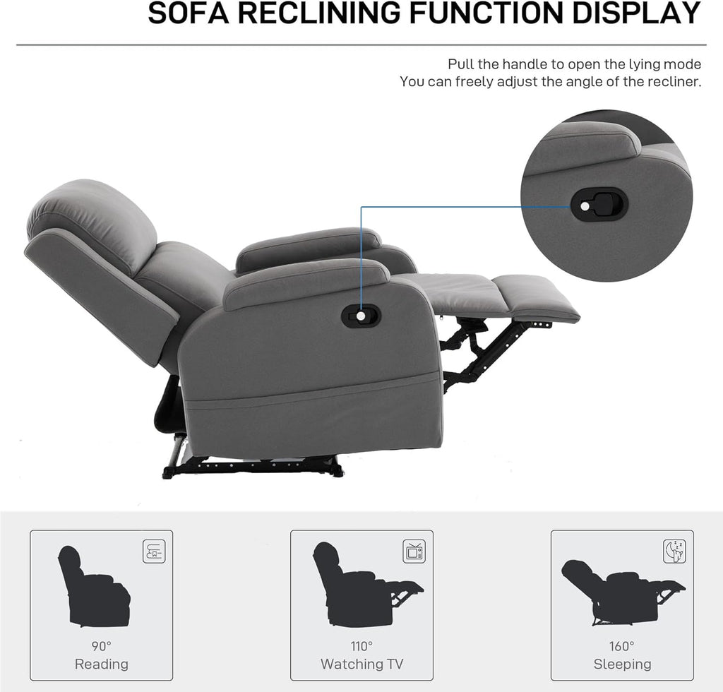 Lazy Boy Leather Recliner Chair for Adults with Adjustable Backrest V607