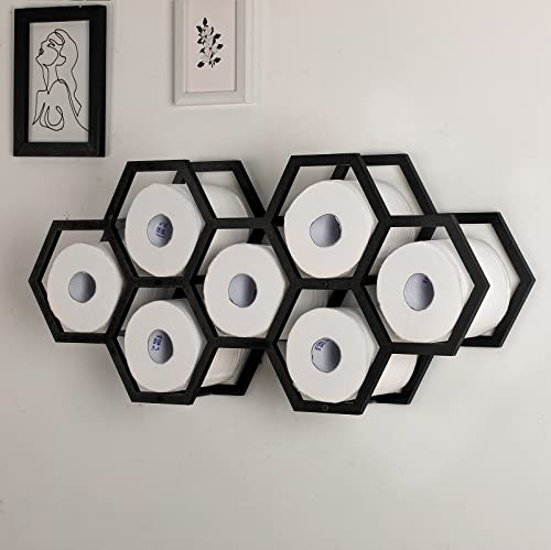 Honeycomb Toilet Paper Holder Stand with Storage Shelves, Black E974177