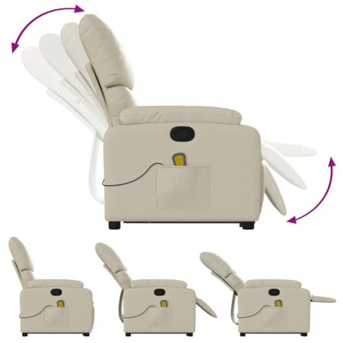 Electric Massaging Recliner Chair Cream Faux Leather with Power Lift L230