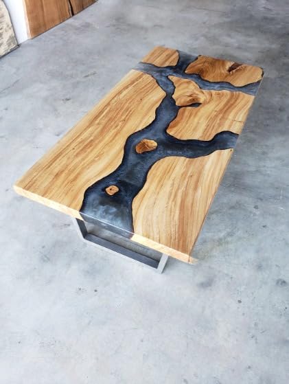 Large Indoor Grey Epoxy Dining Table Resin Coffee Table Living Room Table River Flow for 2, 4, 6, 8 Table Top Resin Epoxy Table Wooden Table Patio Table (18" Inches Tall, 60 x 36 Inches)