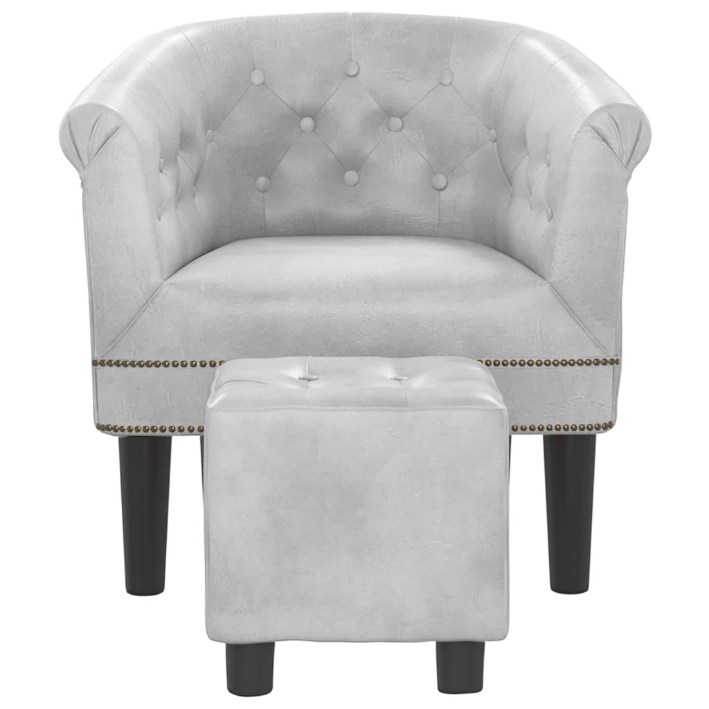 Silver Faux Leather Tub Chair with Footstool X9821