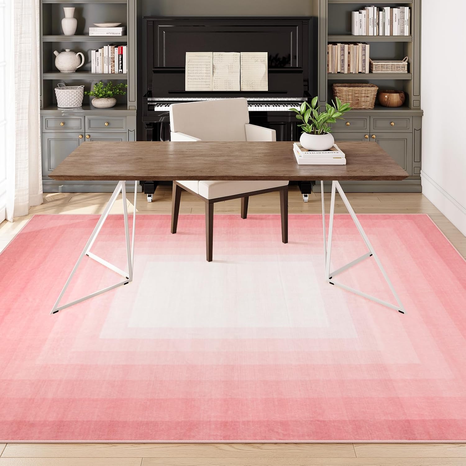 OJIA Pink Washable Area Rug 8x10 for Living Room Y133318