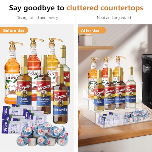Acrylic Coffee Syrup Rack Organizer, 3 Tier 12 Bottles, Clear Countertop Stand T5568