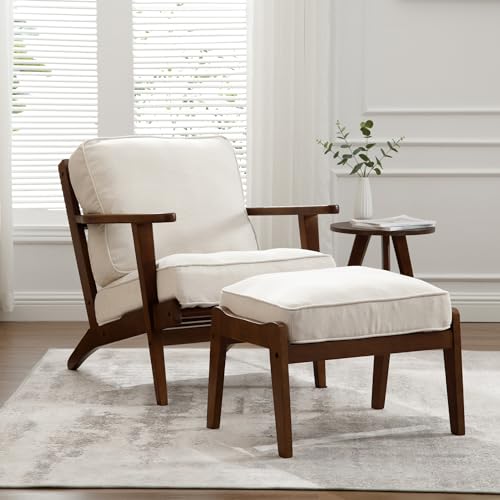 chairus Mid-Century Modern Accent Chair Linen Fabric Upholstered Solid Wood Frame Beige A654224