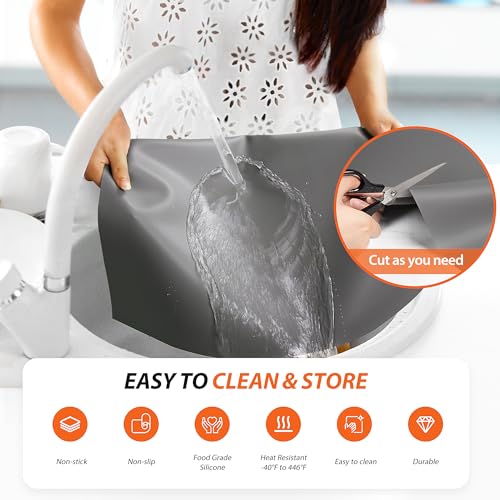 Silicone Mats for Kitchen Counter, Heat Resistant, Non-Slip, 25" x 17", Grey C320