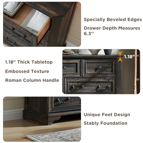 T4TREAM Farmhouse 5 Drawers Dresser, 48" Tall Wood Rustic Chest, Antique White Y4415