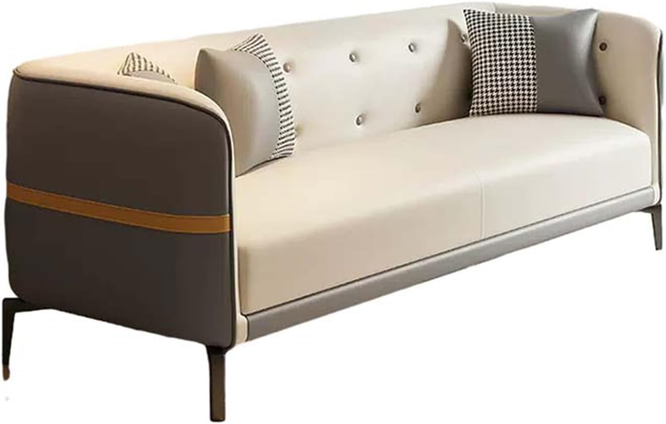 Sectional Sofa Couch Convertible L Shaped Couches with Solid Wooden Frame & Padded Cushions Chair with Durable Square Metal Legs (Vitality Orange+Ivory White, 56.69" L*25.98" W*25.2" H)