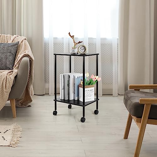 Vrisa End Table Set of 2 with Wheels, 2-Tier Narrow Side Table for Small Spaces, Black T3794
