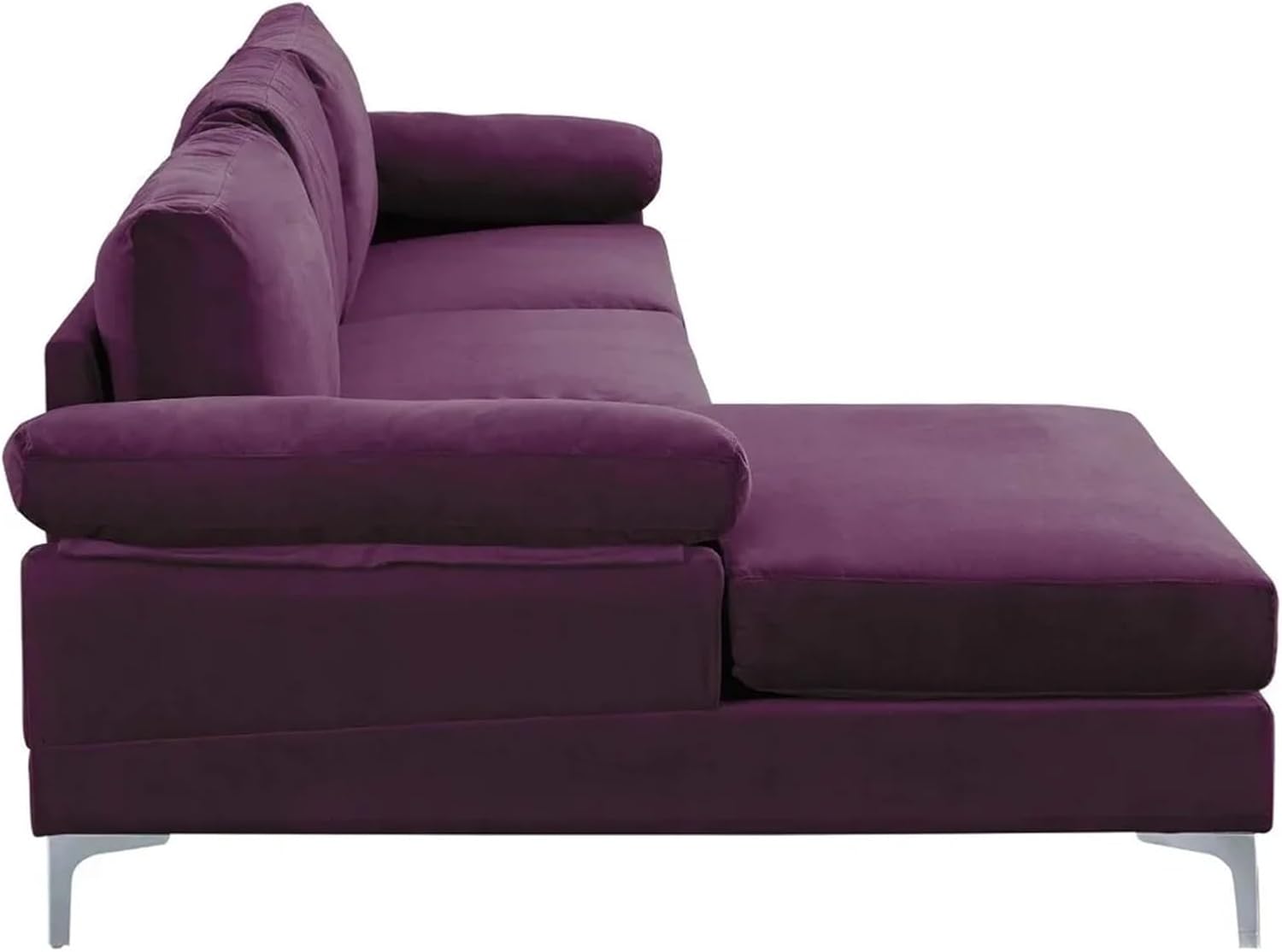 Modern Large Velvet L-Shape Sectional Sofa with Extra Wide Chaise Lounge, Purple A7998