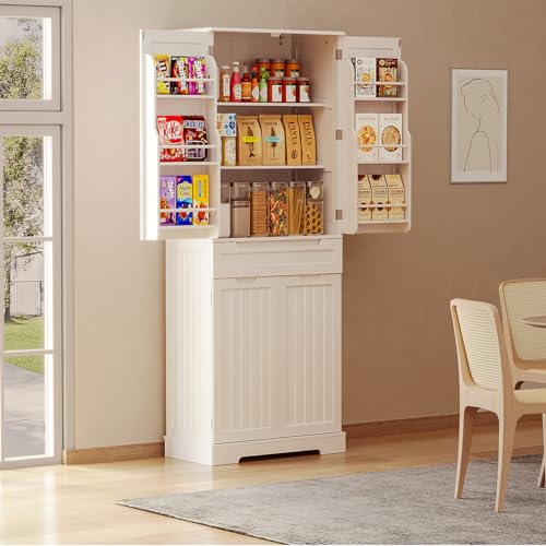 Gizoon 71" Tall Kitchen Pantry Storage Cabinet with Doors and Shelves, White J3114