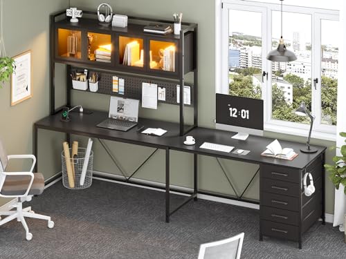 L Shaped Gaming Desk with Drawers and Storage Shelves P3118