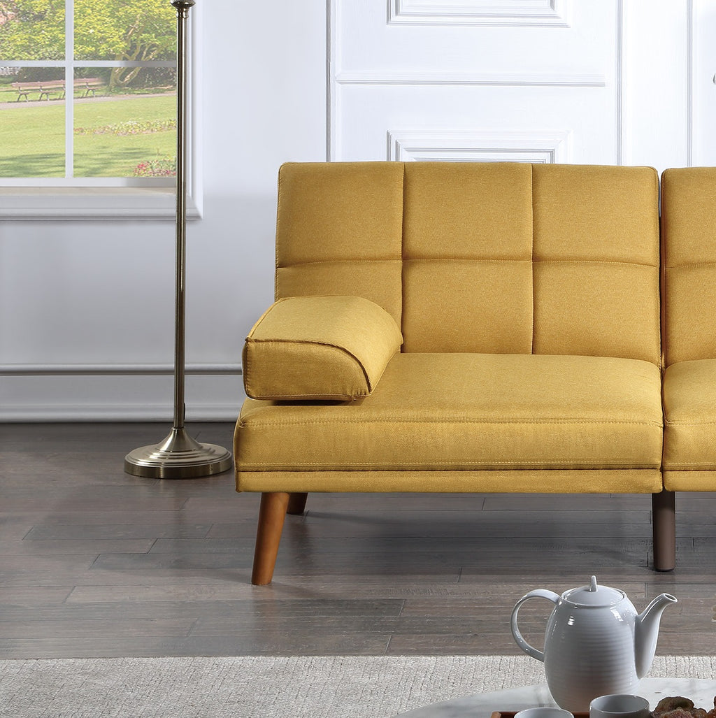 Convertible Sofa Bed Mustard Polyfiber Tufted Cushions X8523