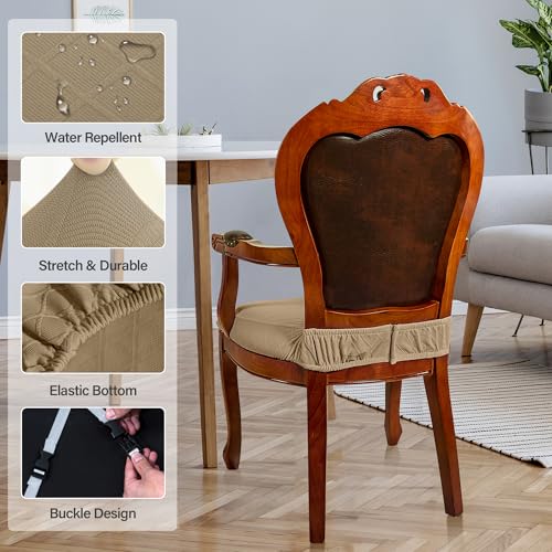 Jacquard Stretch Dining Chair Seat Covers Set of 4 with Zipper, Grey O3655