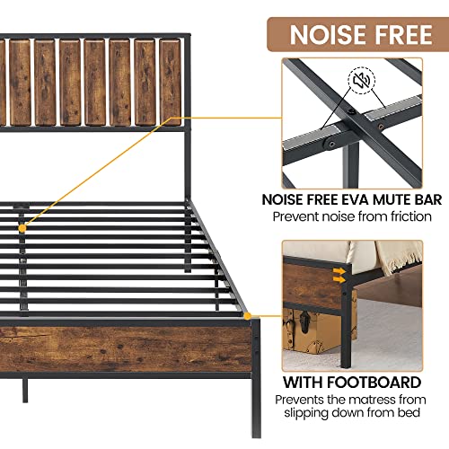 Queen Metal Platform Bed Frame with Headboard D18806