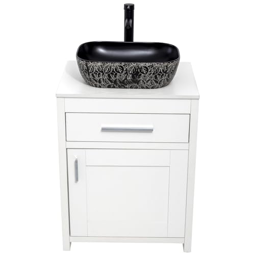 24 Inch Bathroom Vanity Sink Combo with Chrome Faucet, White Wood J887