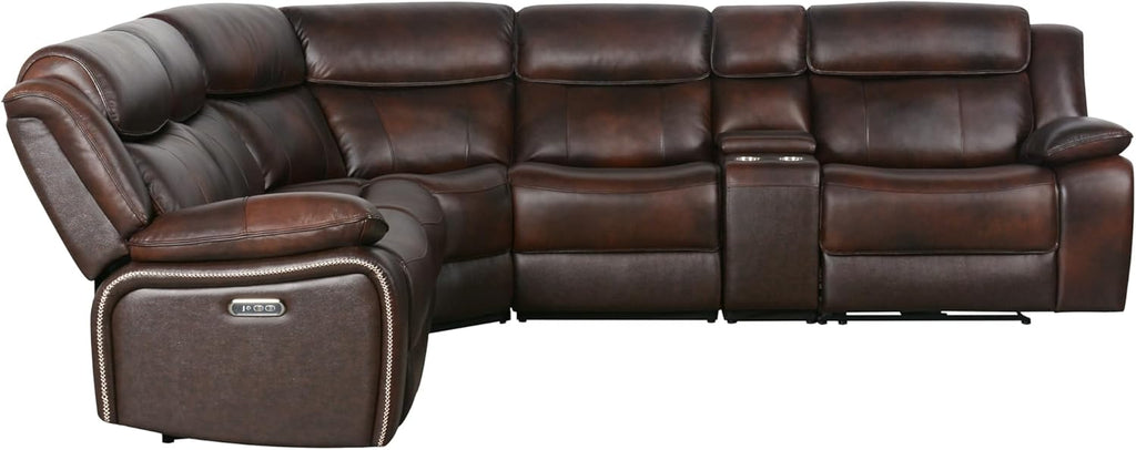 Abbyson Living Vanessa Top Grain Leather Power Reclining Sectional, Brown R649247