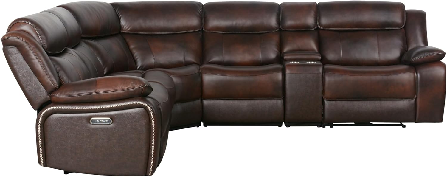Abbyson Living Vanessa Top Grain Leather Power Reclining Sectional, Brown R649247