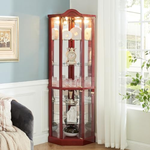 Cherry Glass Display Cabinet with Wooden Flower Carving H588198