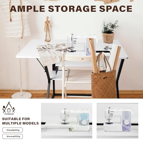Sewing Table with Adjustable Platform and Storage Shelf - White M966