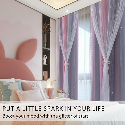 XiDi Blackout Curtains for Girls Bedroom, Rainbow Unicorn Pink Ombre, 63 Inches Long, 2 Panels H603405