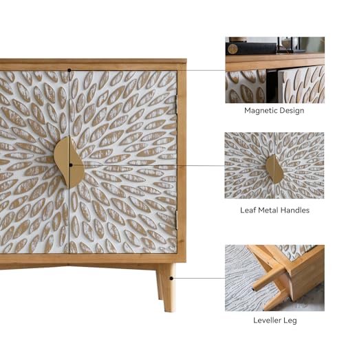 Farmhouse Sideboard with Leaf Design Doors, Freestanding Storage Cabinet N89761