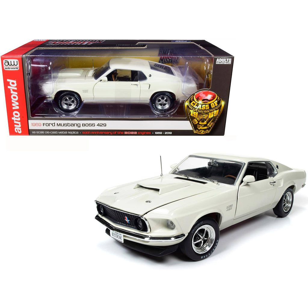 1969 Ford Mustang Fastback Boss 429 Wimbledon White Class of 1969x22 50th Anniversary of The Boss Engines (1969-2019) 1/18 Dieca
