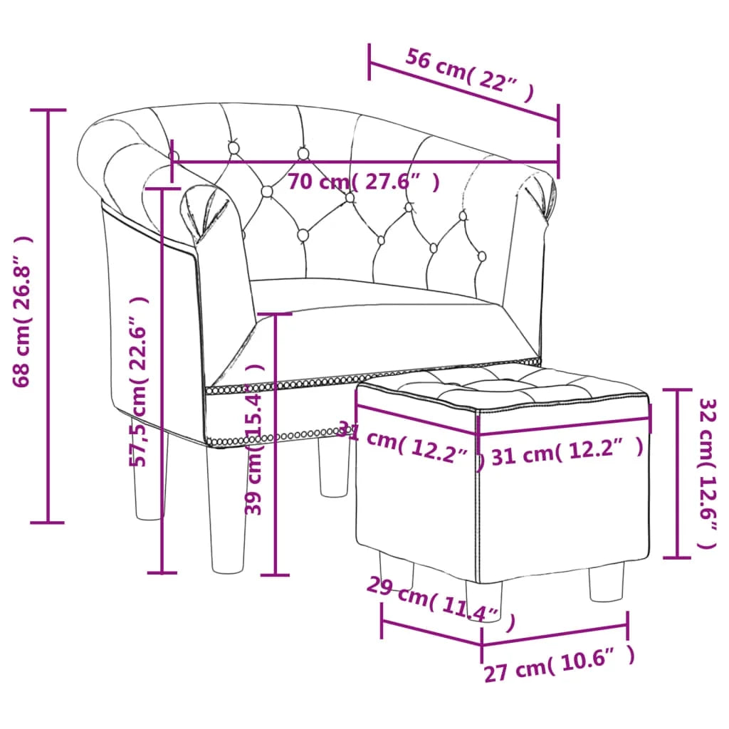 Silver Faux Leather Tub Chair with Footstool X9821