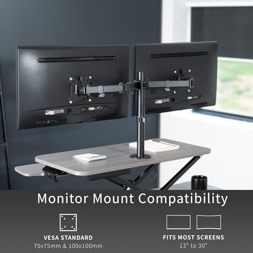 VIVO Height Adjustable 32 inch Standing Desk Converter with Dual Monitor Stand, White M791057