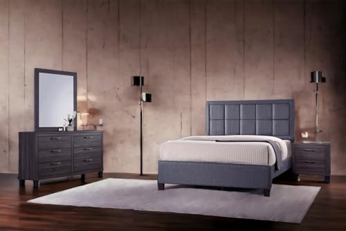 Queen Bedroom Furniture Set with Dresser, Mirror, Nightstand, Grey Z703789