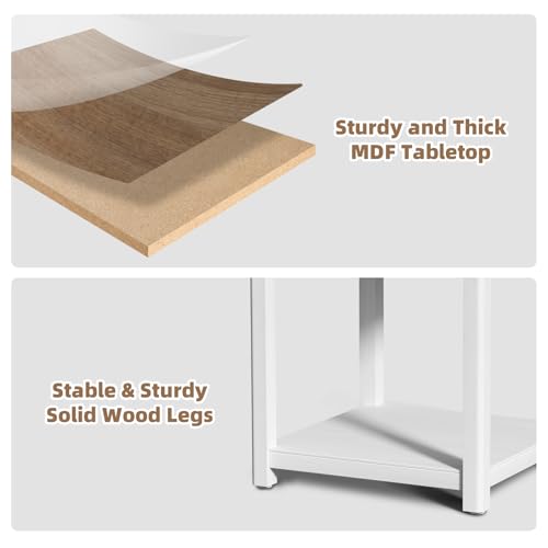 White Farmhouse End Table with Charging Station and Storage Y7066