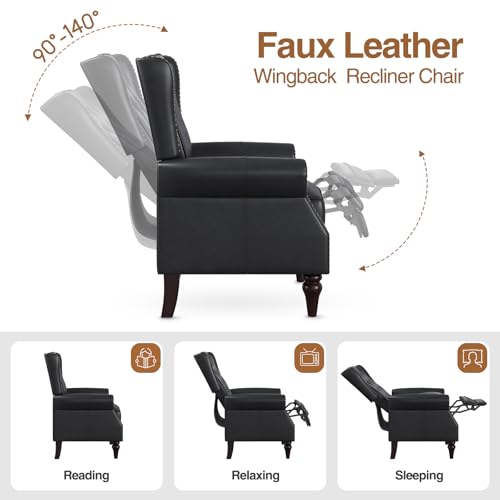 Lazy Boy Faux Leather Wingback Recliner Chair with Tufted Button, Matt Brown J953083